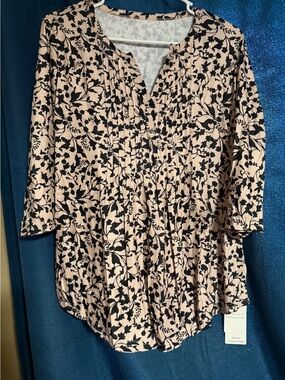 Women's Blouse -Beige Floral Pintuck Tunic